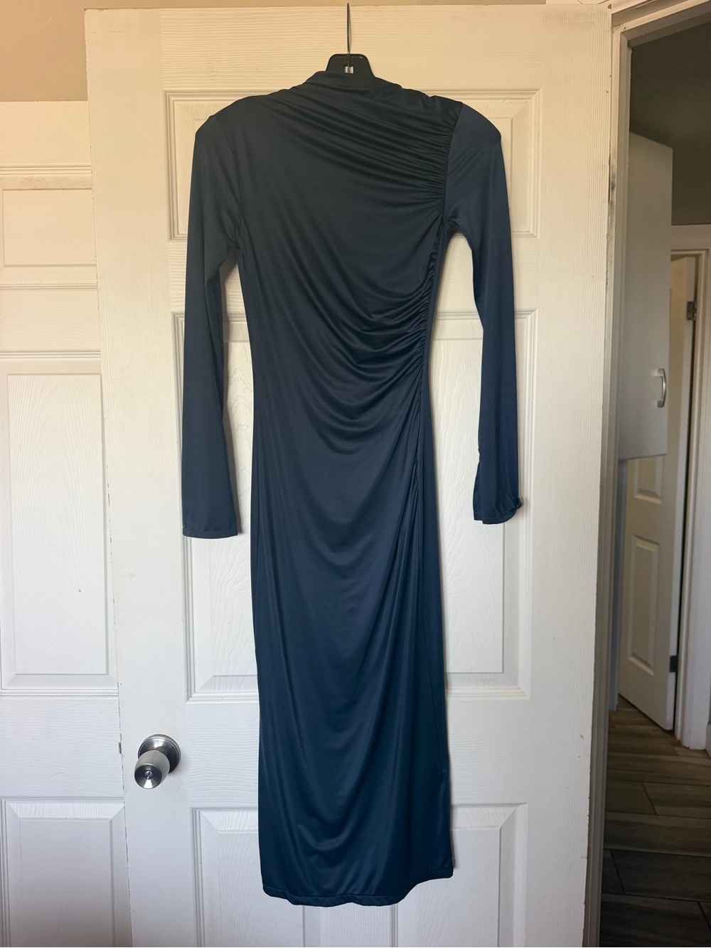 H&M Elegant Long Sleeve Ruched Maxi Dress - Dark Blue
